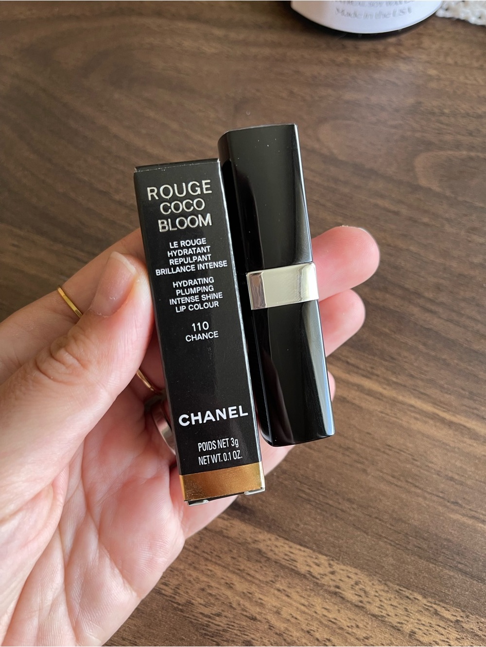 CHANEL Rouge Coco Bloom Lipstick 110 Chance - Black & Silver Tube